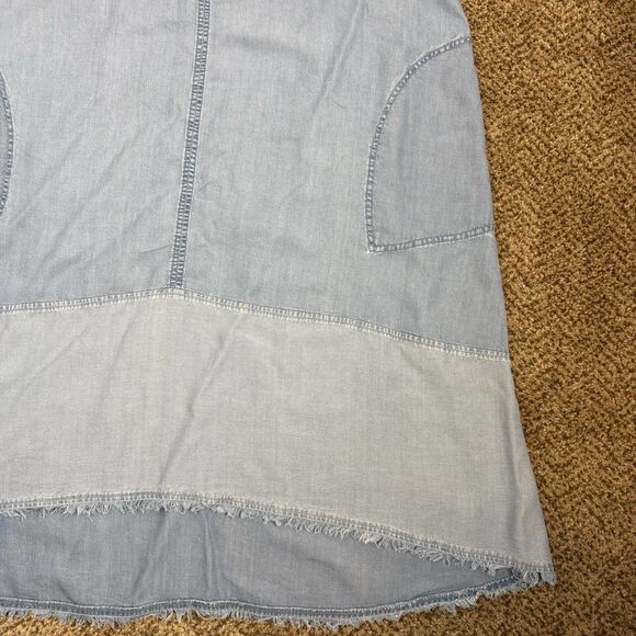 J. Jill Chambray Denim Sun Dress Midi Length Pockets Fringe Womens Size L - Picture 2 of 12